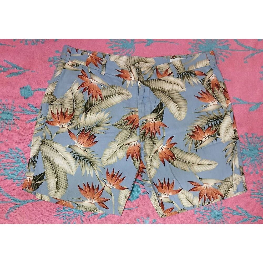 Gustin mens size 36 Bermuda chino shorts Hawaiian blue rust bronze cotton